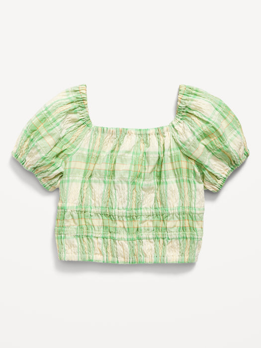 Seersucker Puff-Sleeve Top for Girls