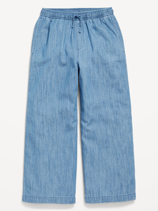 Loose Drawstring Chambray Pants for Girls