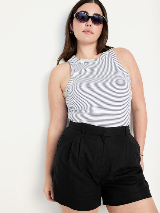 Extra High-Waisted Taylor Linen-Blend Trouser Shorts -- 5-inch inseam