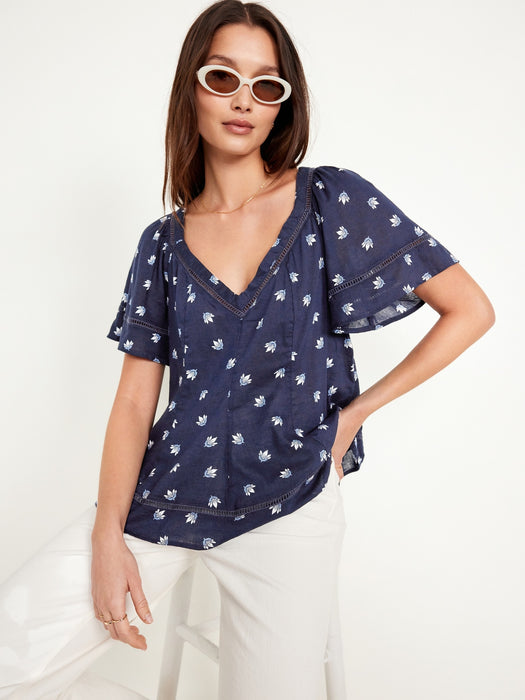 V-Neck Lace-Trim Top