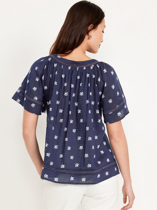 V-Neck Lace-Trim Top