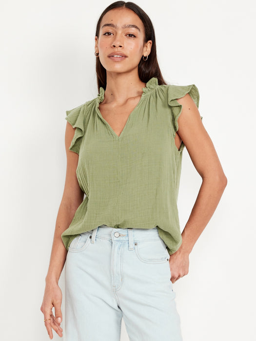 Sleeveless Crinkle Gauze Top