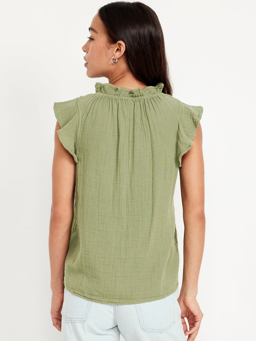 Sleeveless Crinkle Gauze Top