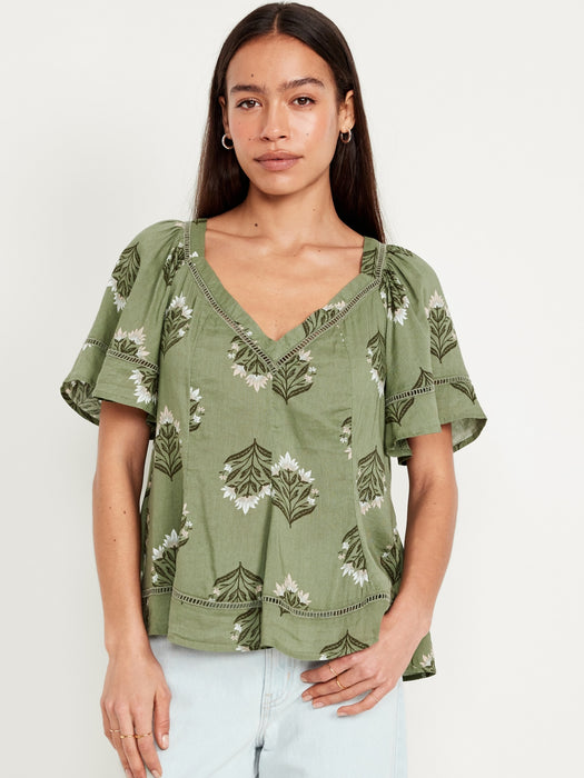 V-Neck Lace-Trim Top
