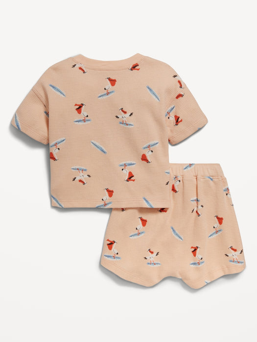 Printed Thermal-Knit Pocket T-Shirt and Shorts Set for Baby