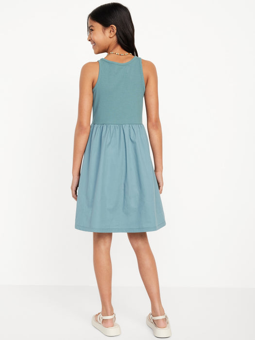 Sleeveless Mixed Material Dress for Girls