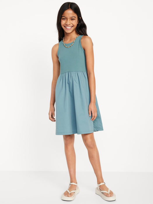 Sleeveless Mixed Material Dress for Girls