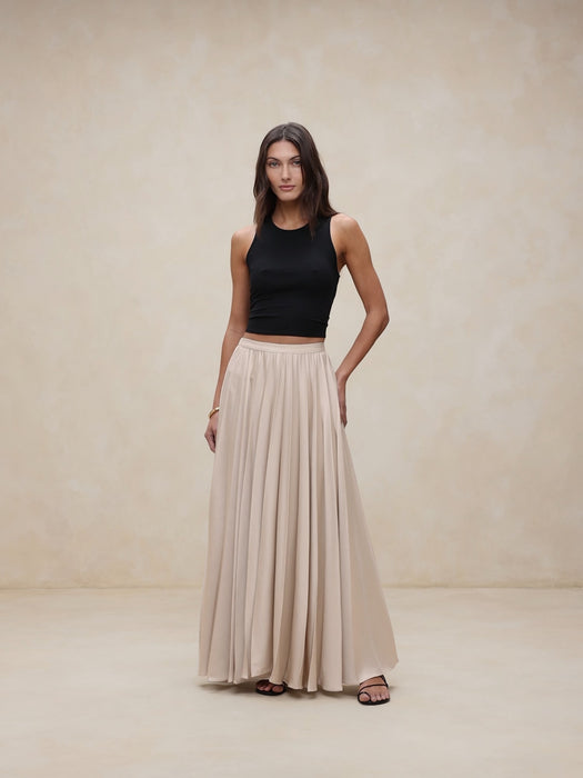 Ness Pleated Satin Maxi Skirt