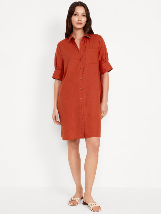 Linen-Blend Shirt Dress