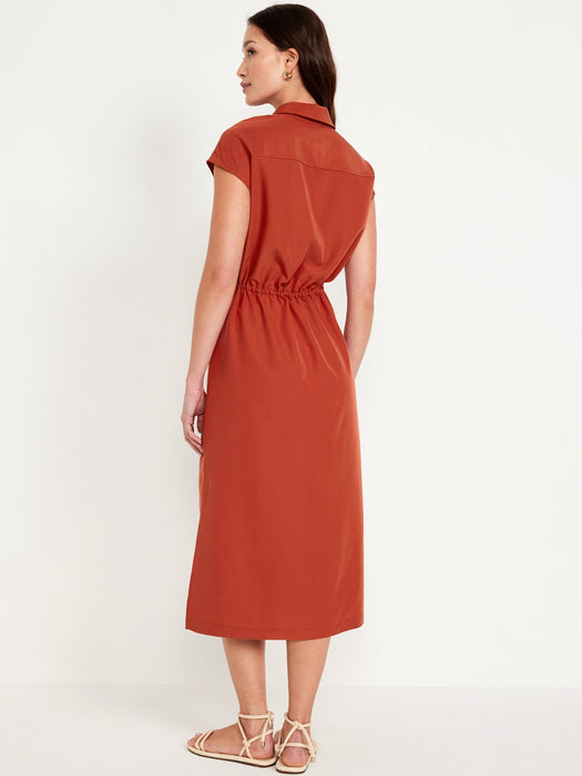 Waist-Defined Utility Midi Shirt Dress