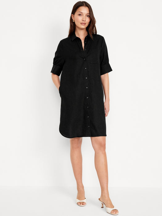 Linen-Blend Shirt Dress