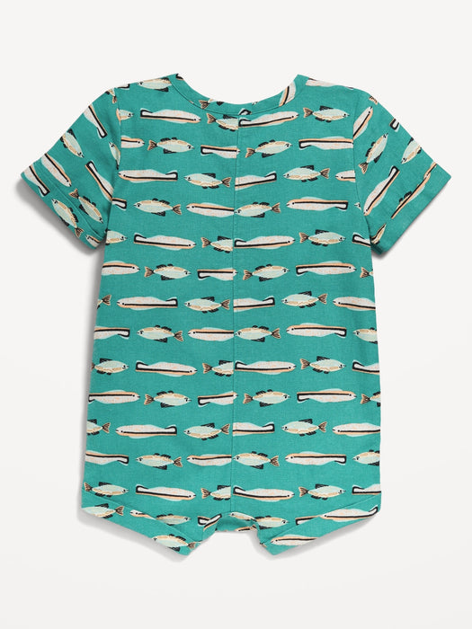 Printed Sleeveless Henley Romper for Baby