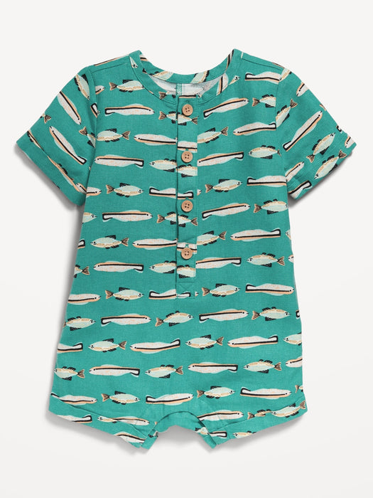 Printed Sleeveless Henley Romper for Baby