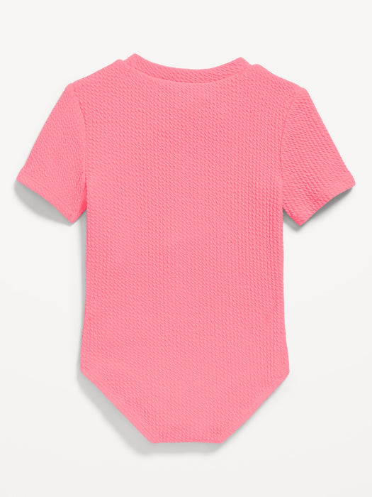 Textured Zip-Front Rashguard One-Piece Swimsuit for Toddler Girls