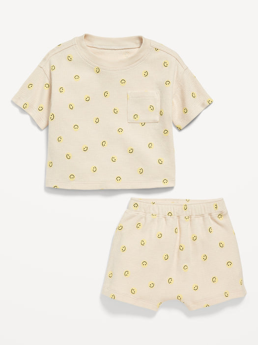 Printed Thermal-Knit Pocket T-Shirt and Shorts Set for Baby