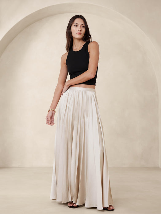 Ness Pleated Satin Maxi Skirt