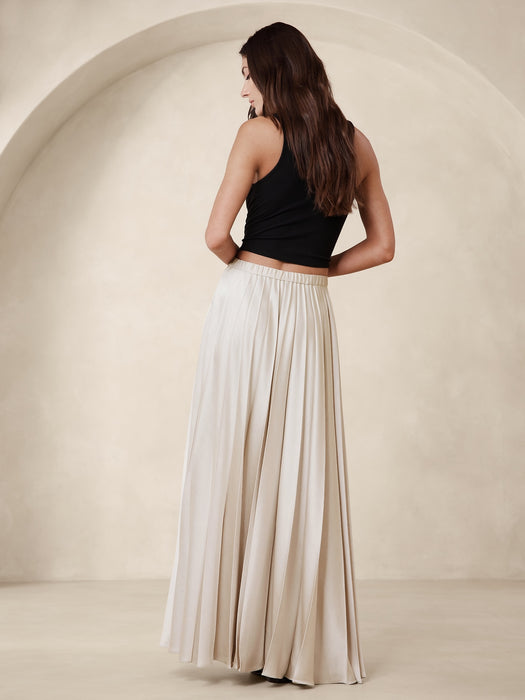 Ness Pleated Satin Maxi Skirt