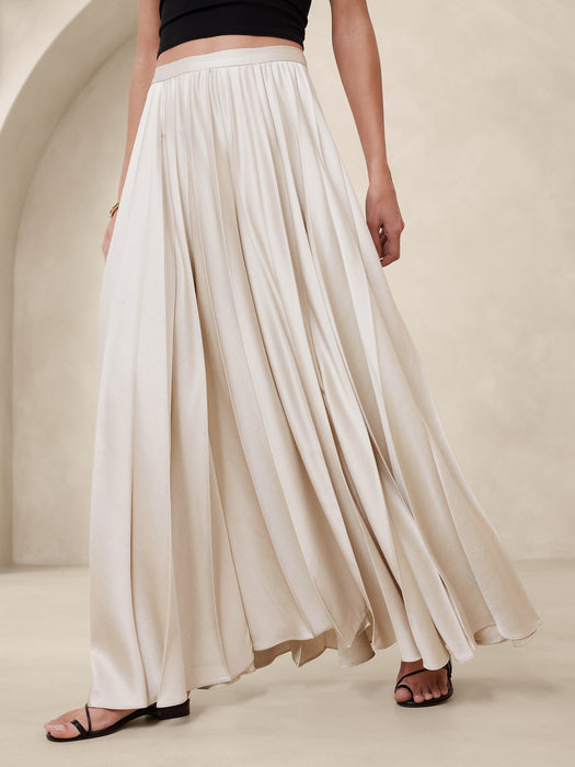 Ness Pleated Satin Maxi Skirt