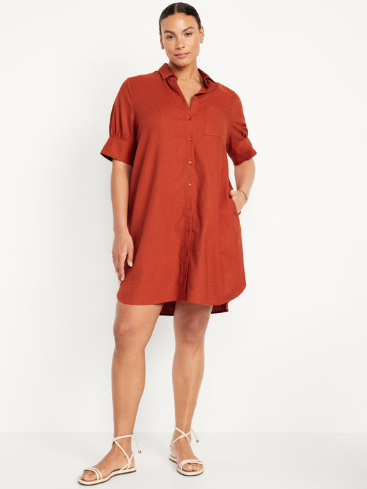 Linen-Blend Shirt Dress