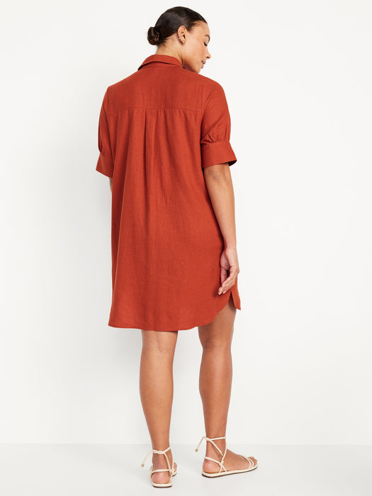 Linen-Blend Shirt Dress