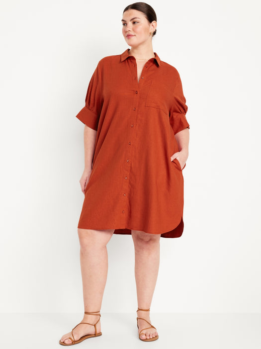 Linen-Blend Shirt Dress