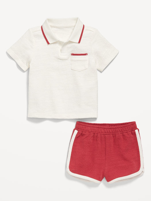 Textured-Knit Collared Pocket Shirt and Shorts Set for Baby