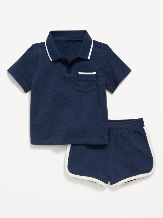 Textured-Knit Collared Pocket Shirt and Shorts Set for Baby