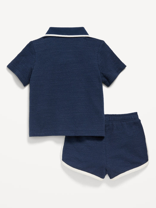 Textured-Knit Collared Pocket Shirt and Shorts Set for Baby
