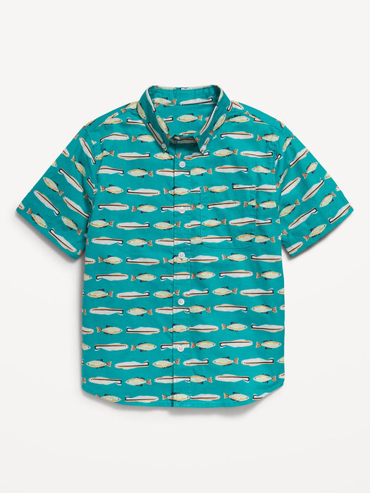 Short-Sleeve Printed Poplin Shirt for Boys