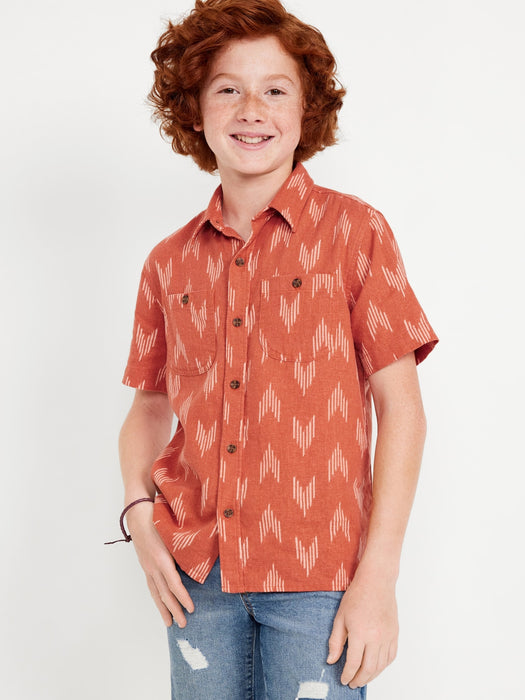Printed Short-Sleeve Linen-Blend Pocket Shirt for Boys