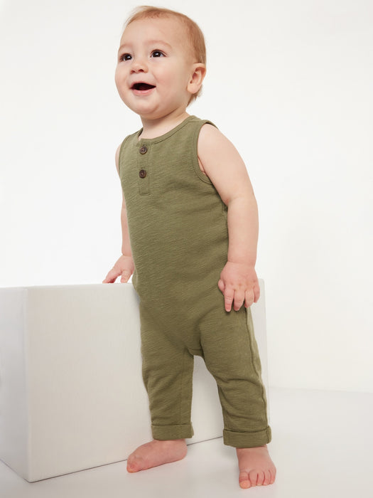 Unisex Sleeveless Sweater-Knit Henley One-Piece for Baby