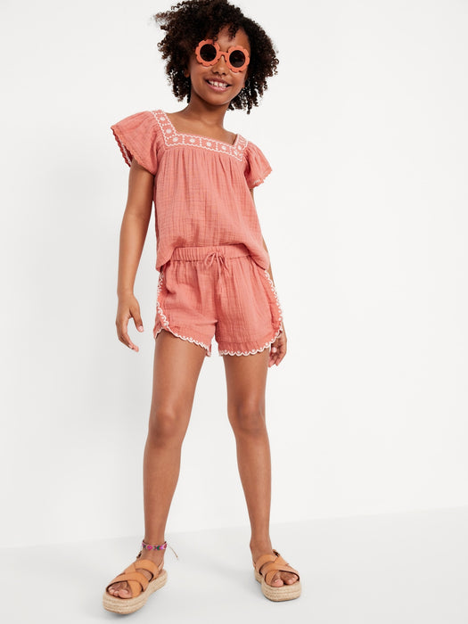 Double-Weave Embroidered-Trim Shorts for Girls