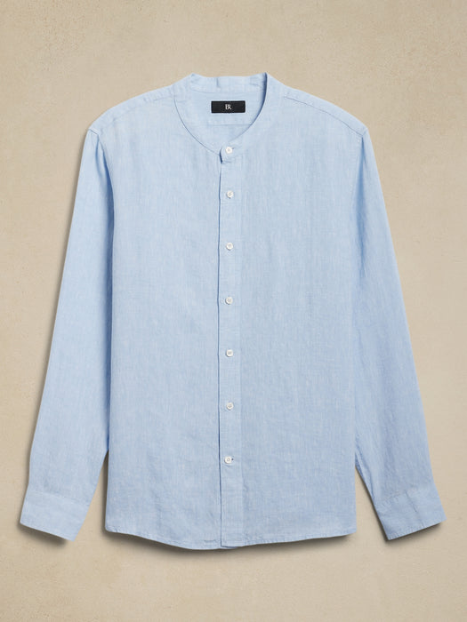 Castello Linen Banded-Collar Shirt