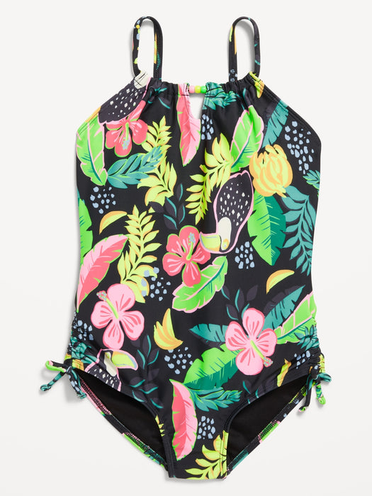 Printed Bead-Cutout One-Piece Swimsuit for Girls