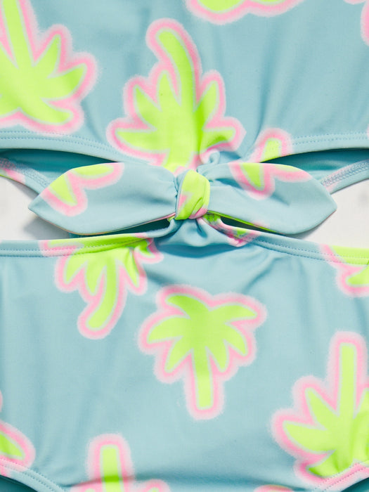 Printed Side Cutout Tie-Knot One-Piece Swimsuit for Girls