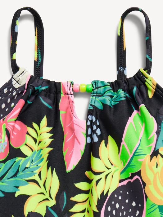 Printed Bead-Cutout One-Piece Swimsuit for Girls