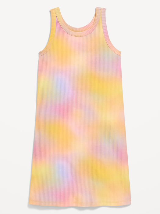 Printed Sleeveless Rib-Knit Dress for Girls