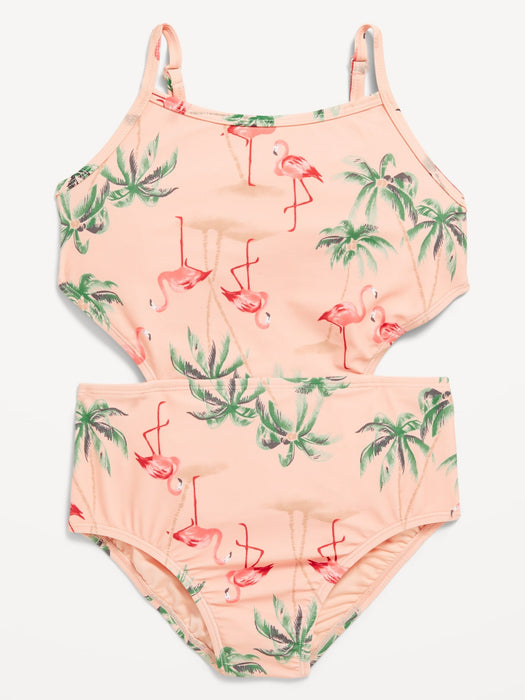 Printed Side-Cutout One-Piece Swimsuit for Girls