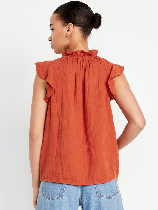 Sleeveless Crinkle Gauze Top