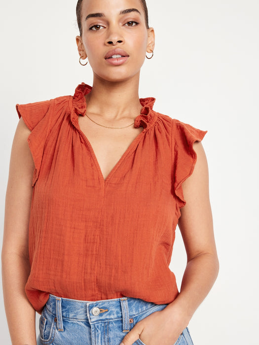 Sleeveless Crinkle Gauze Top