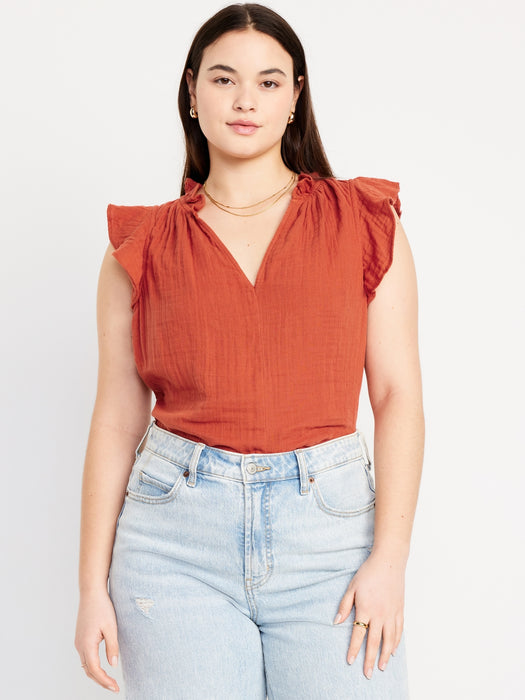 Sleeveless Crinkle Gauze Top