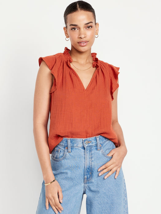 Sleeveless Crinkle Gauze Top