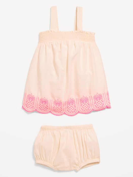 Sleeveless Smocked Embroidered Top and Bloomer Shorts Set for Baby