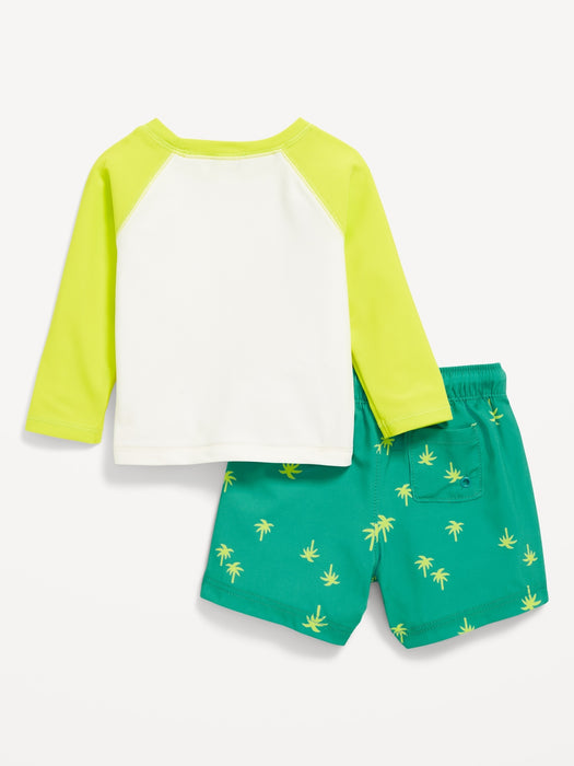 Graphic Rashguard Swim Top and Trunks for Baby
