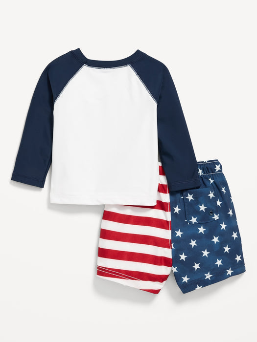 Americana Rashguard Graphic Swim Top and Trunks for Baby