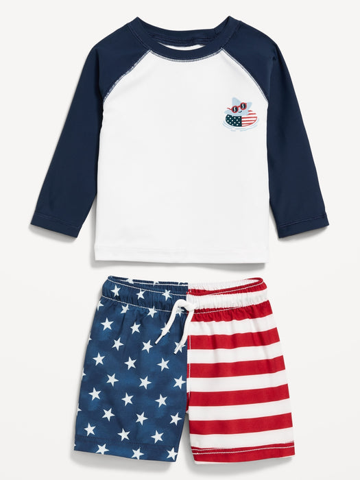 Americana Rashguard Graphic Swim Top and Trunks for Baby