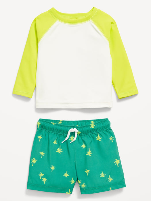 Graphic Rashguard Swim Top and Trunks for Baby