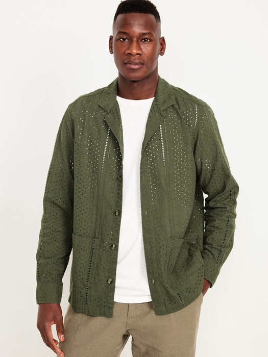 Button-Front Eyelet Shirt