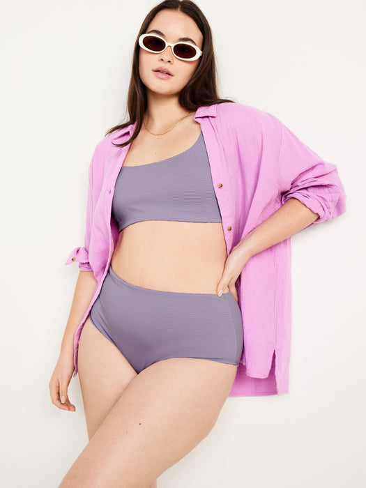 High-Waisted French-Cut Puckered Bikini Swim Bottoms