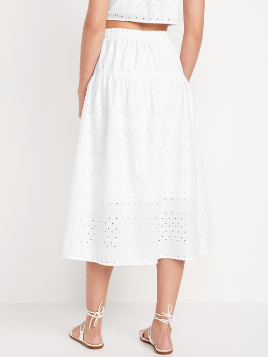 Dropped-Waist Eyelet Midi Skirt